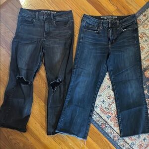 Bundle of 2 - American Eagle Cropped Flare Black and Dark Blue Jeans
